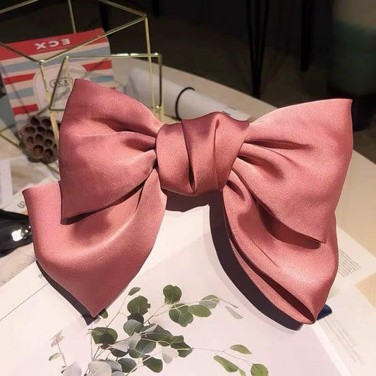Elegant Bow Ribbon Hair Clip for Women and Girls – Solid Satin Barrettes and Ponytail Accessories, Ideal Gift for Spring