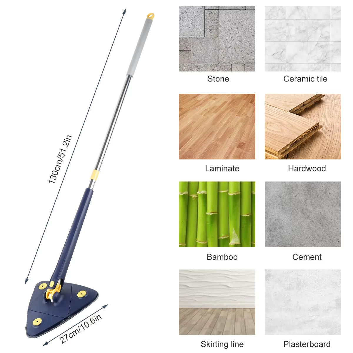 Telescopic 360° Rotatable Triangle Mop for Versatile Wet and Dry Cleaning of Ceilings, Windows, and Floors