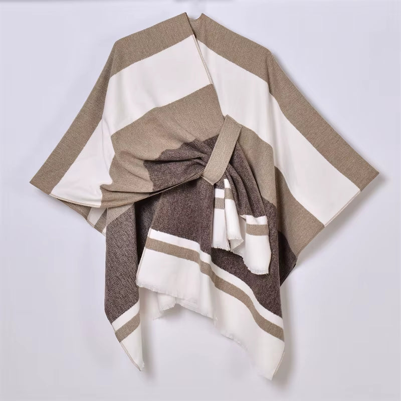 Chic Women's Shawl Wrap - Cozy Open Front Poncho Cape with Tassel Accents for Autumn and Winter