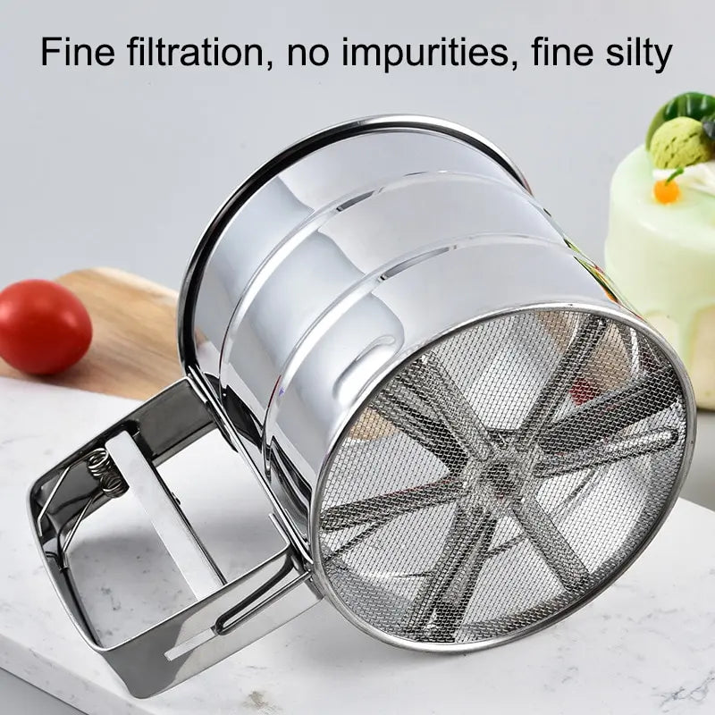 Stainless Steel Flour Sifter with Hand Press Design - Fine Mesh Baking Powder Sugar Shaker