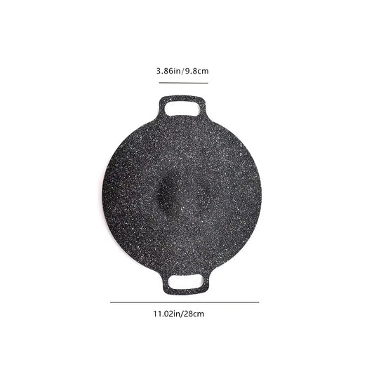 Cast Iron Non-Stick Round Roasting Pan with Double Handles for Korean BBQ and Crepes