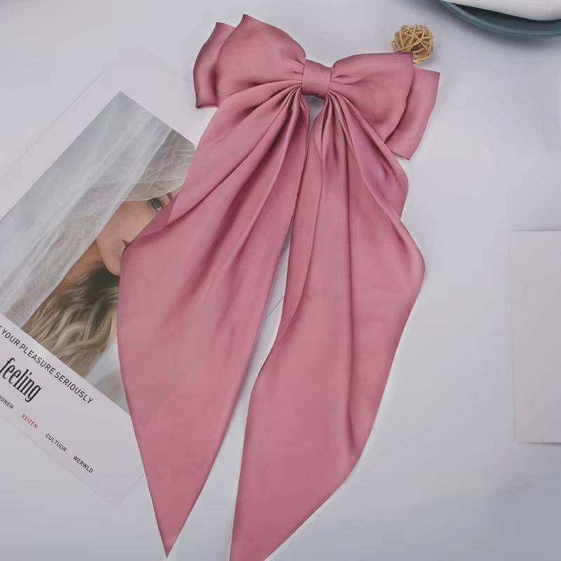 Elegant Bow Ribbon Hair Clip for Women and Girls – Solid Satin Barrettes and Ponytail Accessories, Ideal Gift for Spring
