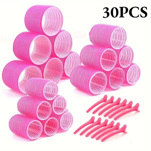 30-Piece Heatless Hair Styling Kit with Self-Grip Rollers and Clips for Effortless Natural Waves