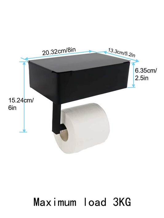 Black Iron Wall-Mounted Toilet Paper and Wet Wipes Holder with Storage Space for Bathroom Use