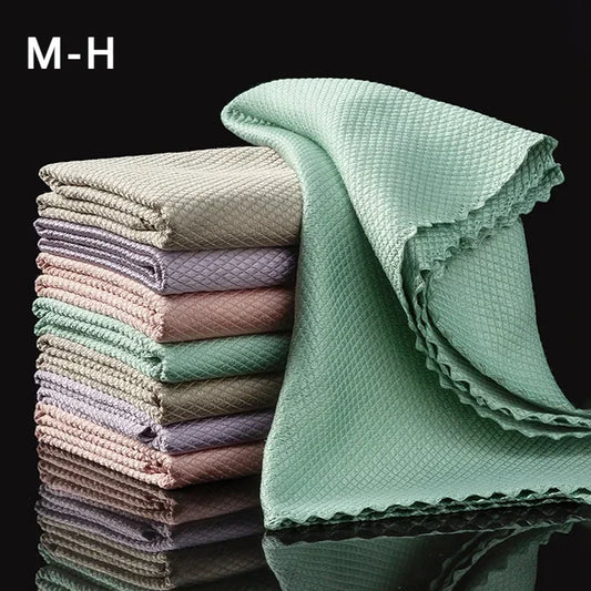 10-Pack Lint-Free Microfiber Glass Cleaning Cloths for Windows, Cars, Kitchens, and Mirrors - Reusable Fish Scale Design for Streak-Free Polishing