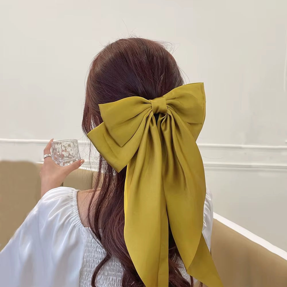 Elegant Bow Ribbon Hair Clip for Women and Girls – Solid Satin Barrettes and Ponytail Accessories, Ideal Gift for Spring