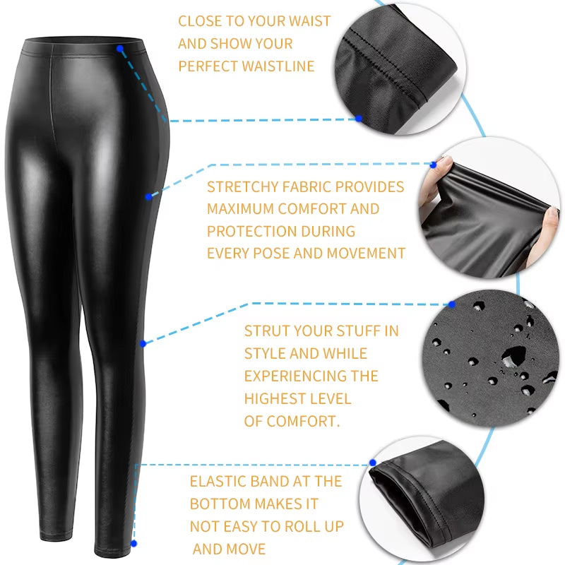 Stylish PU Faux Leather Leggings for Women - Warm, Waterproof, and Stretchy Push-Up Fitness Pants