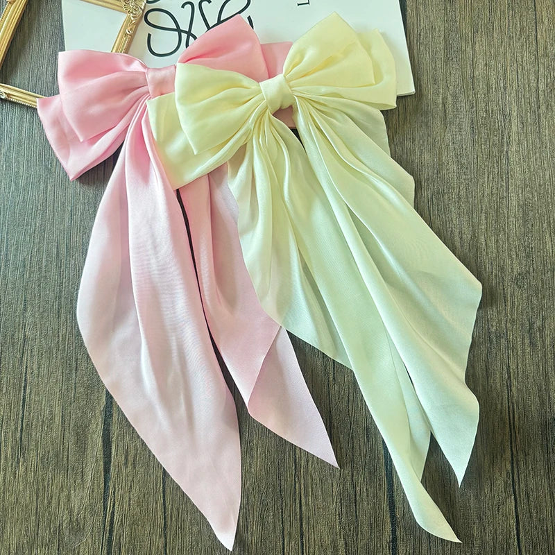 Elegant Bow Ribbon Hair Clip for Women and Girls – Solid Satin Barrettes and Ponytail Accessories, Ideal Gift for Spring