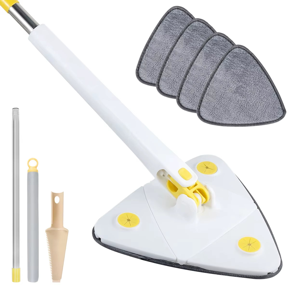 Telescopic 360° Rotatable Triangle Mop for Versatile Wet and Dry Cleaning of Ceilings, Windows, and Floors