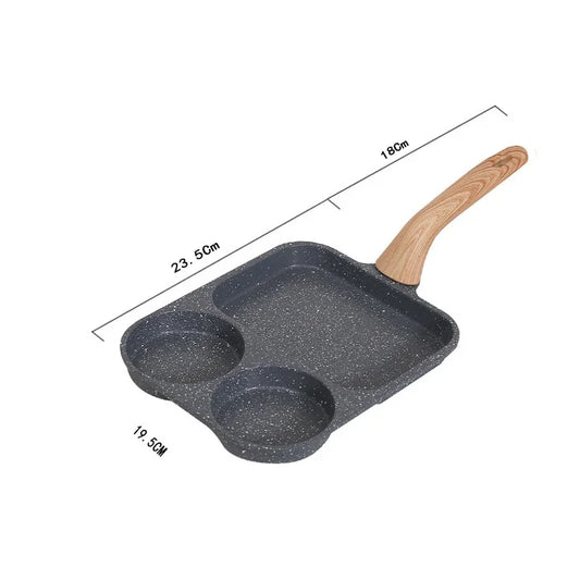 Multi-Section Nonstick Breakfast Frying Pan for Eggs, Burgers, and Steaks - Three-in-One Cookware Omelet Pan