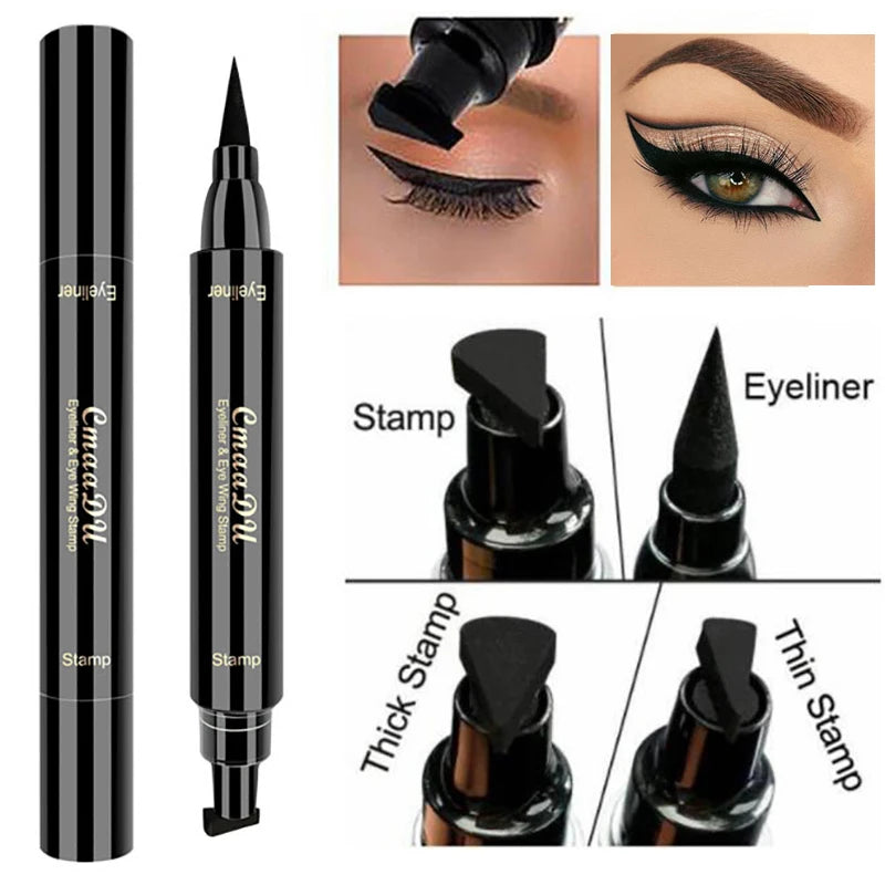Professional Waterproof Liquid Eyeliner Pen - Fast Drying Black Double-Ended Cosmetic Eyeliner