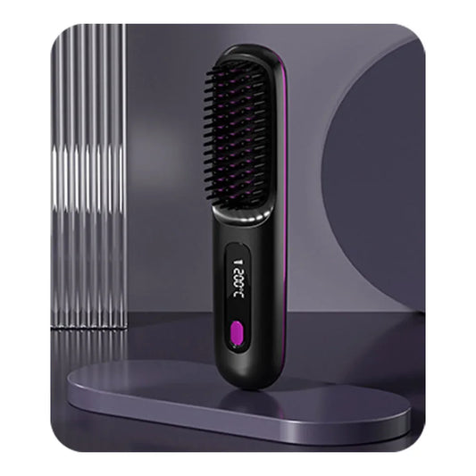 Cordless USB Rechargeable Hair Straightener Brush with Negative Ion Technology for Styling and Detangling Curly Hair