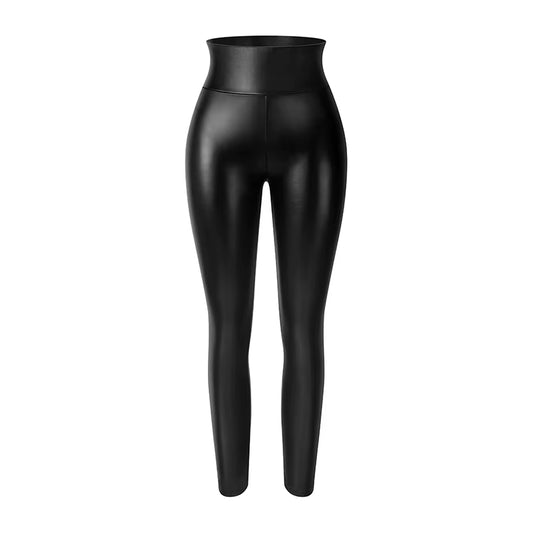 Stylish PU Faux Leather Leggings for Women - Warm, Waterproof, and Stretchy Push-Up Fitness Pants