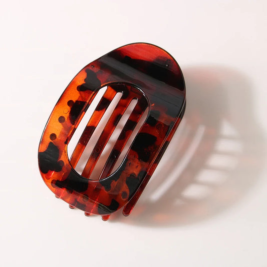 Elegant Leopard Print Oval Flat Hair Clips for Women - Trendy French Claw Hair Accessories